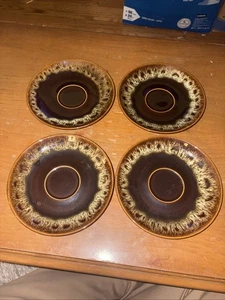 "Platillos de cerámica vintage Canonsburg 7"" esmalte por goteo marrón y verde ~ Juego de 4" - Imagen 1 de 9