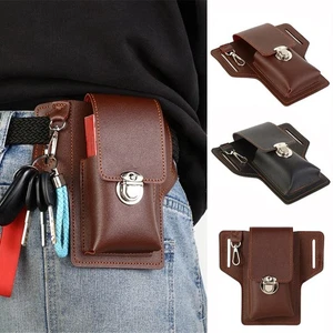 Mens PU Leather Wallet Belt Bag Waist Bag Phone Case Phone Pouch - Picture 1 of 15