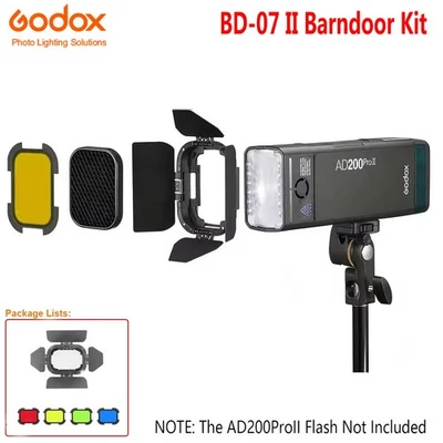 US Godox AD200 Pro II Flash Accessories BD-07 II Barn Door Kits Honeycomb Grid - Image 1 of 4