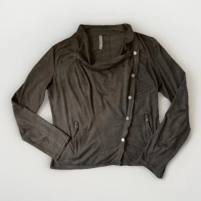 Miilla Womens Moto Faux Suede Asymmetrical Button Light Jacket Gray Size Large - Image 1 of 4