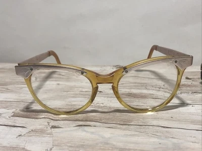 Vintage Imperial Cat Eye Glasses Transparent Amber w Pink Etched Design + Case - Image 1 of 4