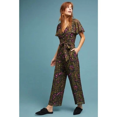 Mono de manga corta floral ett:twa Anthropologie para mujer talla 4 negro verde dorado Foto 1 de 4