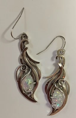 Pendientes perforados colgantes gancho remolino imitación piedra lunar/ópalo nuevos ligeros  Foto 1 de 4