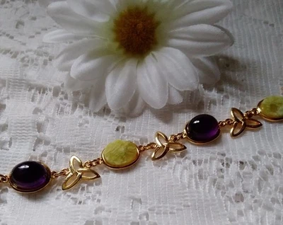 Pulsera Celta 10k Amarillo HGP Nudo Trinidad Amatista y Citrino 7.5" Piedras Preciosas  Foto 1 de 4