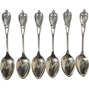 6 Sterling Silver Monticello 1908 by Lunt Teaspoons 6" Antique Spoons Mono 110g - Picture 1 of 8