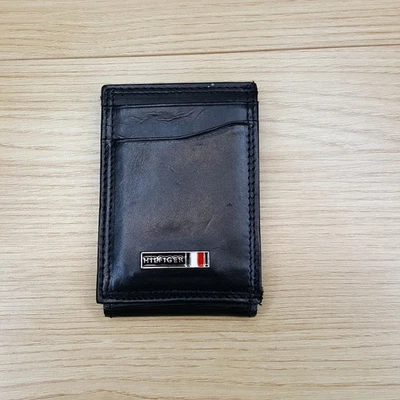 TOMMY HILFIGER Hombres Cartera Cuero Negro Plegable Magnético Clip de Dinero Logo Foto 1 de 4
