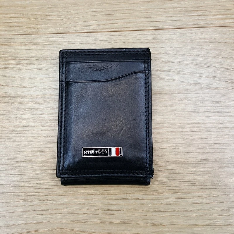 TOMMY HILFIGER Hombres Cartera Cuero Negro Plegable Magnético Clip de Dinero Logo Foto 1 de 4