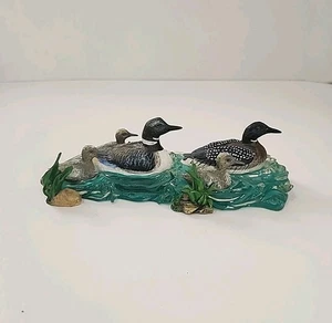 Statuina vintage Loons con bambini sull'acqua ceramica RARA DECORAZIONE LUNGA 9,25" - Foto 1 di 14