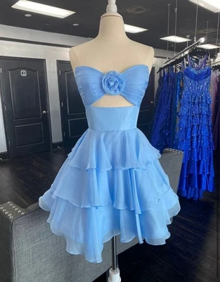 NWT Sherri Hill Short Ruffle Dress Baby Blue Size 00 57285 - Image 1 of 3