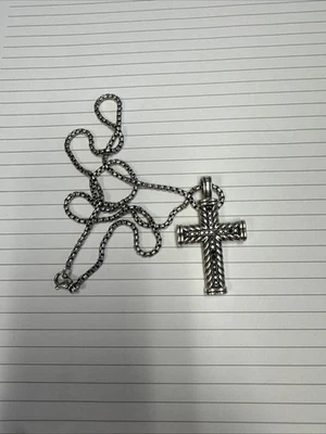 Ожерелье с крестом из стерлингового серебра с шевроном David Yurman с черными бриллиантами 24 дюйма - Изображение 1 из 3