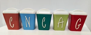Scarce 5x Vintage Spice Canister Set Mid-Century Retro Pastel Colours w Lids -AF - Picture 1 of 14