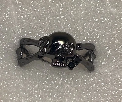 Anillo Motociclista Gótico Calavera Huesos Anillo Floral .925 Talla 5.5 Foto 1 de 4