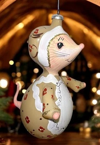 Vintage De Carlini House Mouse- Apron -Floral Embellished Glass Ornament Italy - Picture 1 of 10