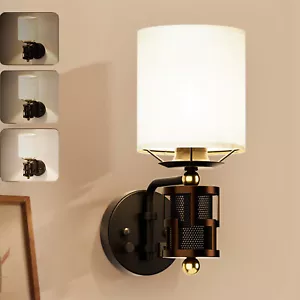Vintage Wall Sconce Dimmable Plug in Wall Lamp for Bedroom Fabric Shade Bronze - Picture 1 of 11