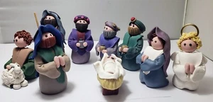 KRIPPENMENSCHEN Polymer Clay Krippenteig Figuren 9 Stück signiert JLB Weihnachten - Bild 1 von 16
