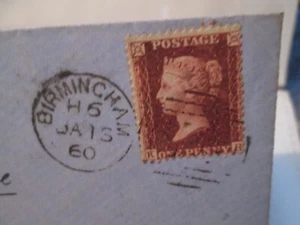 QV Cover 1d Red 1860 KH  Birmingham H6 - Picture 1 of 4