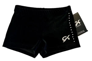 GK BLACK VELVET ADULT X-SMALL MICRO MINI CRYSTALS CHEER DANCE GYMNASTS SHORTS XS - Picture 1 of 11