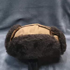Vtg Duck Canvas Faux Fur Lined Trapper Trooper Hat Made USA Size Large - Picture 1 of 6