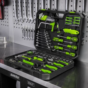 SIEGEN SEALEY HI VIS GREEN Tool Kit 84pc RATCHET SOCKETS HEX KEYS SPANNERS FD25 - Picture 1 of 4