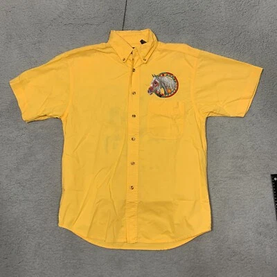 Camisa Generación Azul Caballos Nativos Bordada Amarilla Para Hombre Pequeña De Colección 2002 Foto 1 de 4