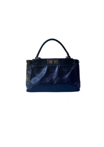 RARE Fendi Peekaboo Black Patent Leather Small Medium Tote Bag $5K+ Net-A-Porter - Picture 1 of 7