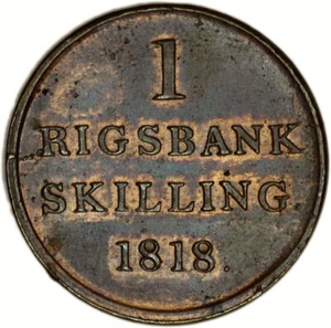 DENMARK coin 1 Rigsbankskilling 1818 aUNC - Picture 1 of 2