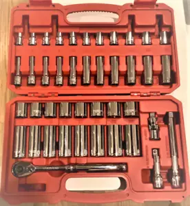TEKTON SKT15201 - 3/8" Drive 6-Point Socket and Ratchet Set, 42-Piece (6-24 mm) - Picture 1 of 8