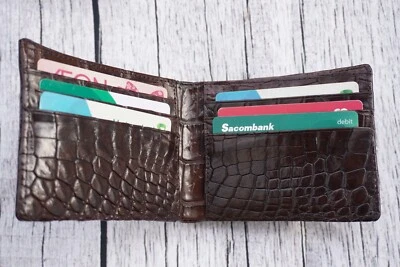 Cartera Doble Lado Piel de Cocodrilo Real Cuero Para Hombre Doble Plegable Marrón #N11 Foto 1 de 4