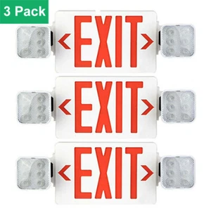 3 pack UL LED Emergency Exit Sign Light , AC 120V/277V Dual LED Lamp ABS - Picture 1 of 11
