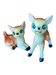 Vintage Keramik Rehkitze Hirsch große blaue Augen kleine kitschige Figuren Weihnachten Japan - Bild 1 von 21