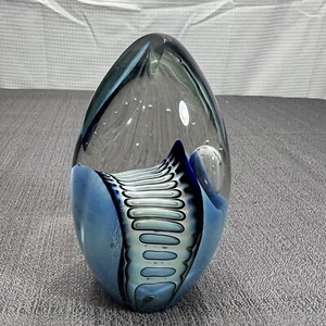 Fermacarte Robert Eickholt serie rettile firmato vetro artistico altezza 4,5” 1989 blu - Foto 1 di 9