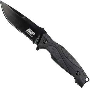 Smith & Wesson dünne feste Klinge Messer 4,125" schwarz Kombiklinge m. Scheide 1085880 - Bild 1 von 1