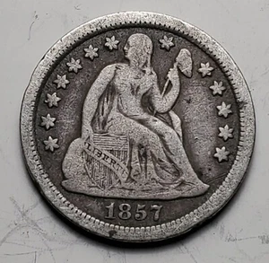 1857 SITZENDE LIBERTY DIME - 0,900 SILBER - KM 63,2 - FEIN + KOSTENLOSER US-VERSAND - FN + - Bild 1 von 2