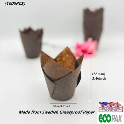 B160 (1000 Stck.) Tulpe Cupcake Verpackung Muffin Liner Schwedisch Fettdicht Papier USA  - Bild 1 von 4