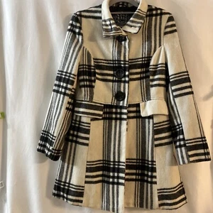 Last Kiss Black And White Plaid Small Coat Wool Blend Women’s - Picture 1 of 5