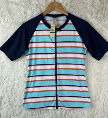 Новый с Ярлыками $98 Tommy Bahama размер XL синий мульти регби полоски полный молнии Rashguard - Изображение 1 из 4