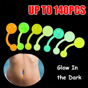 140Pcs Belly Button Rings Glow in The Dark Acrylic Navel Ring Banana Barbell 14G - Picture 1 of 12