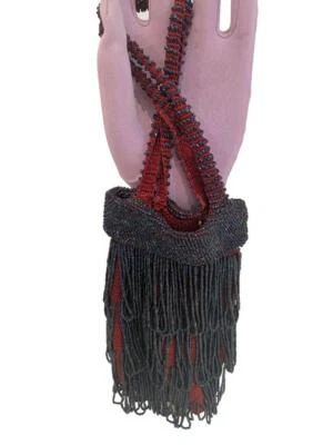 Bolso de Baile Cartera con Flecos con Cuentas Roaring Años 20 Antiguo, Micro AB Iridiscente Foto 1 de 4