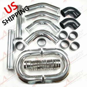 4" Inch Polished Aluminum Intercooler Pipe Kit + Silicone Hose + Clamp Universal - Bild 1 von 11