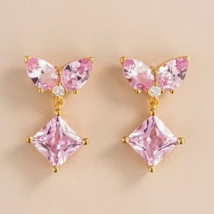 Unique Design Simulated Tourmaline & Moissanite 10K Yellow Gold Party Earrings - Picture 1 of 5