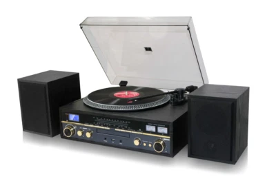 TECHPLAY COMMANDER BLACK RECORD PLAYER STEREO SYSTEM TURNTABLE BLUETOOTH CD MP3 - Image 1 of 4