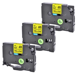 Cinta adhesiva extra negra sobre amarilla 3PK para Brother TZ TZe S631 12MM - Imagen 1 de 9