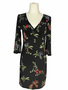 BCBG Dress Women’s Small Black Floral 3/4 Dress Red/green, Pullover, V-neck - Picture 1 of 8