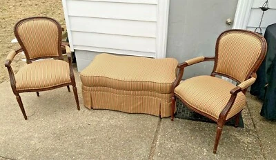 Pristine Ethan Allen Upholstered Armchairs 13-7193 & Matching  Ottoman 20-7290 - Image 1 of 4