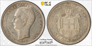 1883-A Greece 1 Drachma, George I (First Portrait) - PCGS AU 55 - Picture 1 of 3