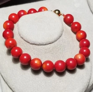 Ross Simons 14k 585 Yellow Gold Red Coral beaded ball bracelet - Picture 1 of 12