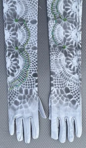 Silver Spandex Hand Beaded Phantomoshop opera length gloves 20” Long Adult L - Picture 1 of 13