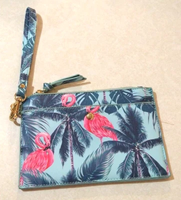 Carteira de pulso bolsa de embreagem alça destacável flamingo palmeiras zíper encaixe - Imagem 1 de 4