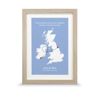 Personalised Friendship Map Print – Long Distance Gift for Friends or Family - Image 1 of 4