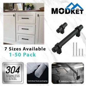 Matte Black Round Modern Cabinet Handles Pulls Knobs Kitchen Hardware Stainless - Picture 1 of 6